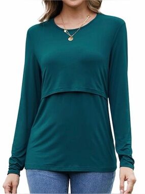 NWT Latched Mama Long Sleeve Basics Nursing Top Emerald Green XL